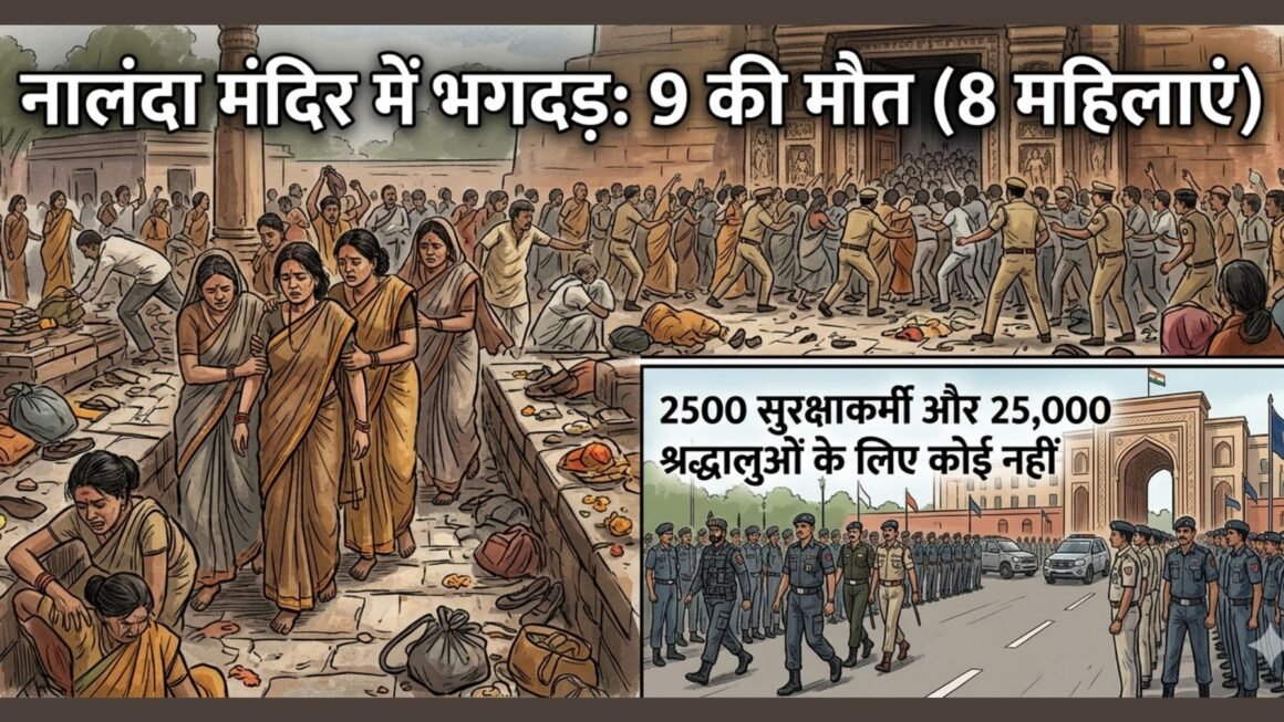 नालंदा मंदिर में मौत का मंजर: 25 हजार की भीड़, शून्य सुरक्षा—9 की दर्दनाक मौत, सिस्टम पर बड़े सवाल!