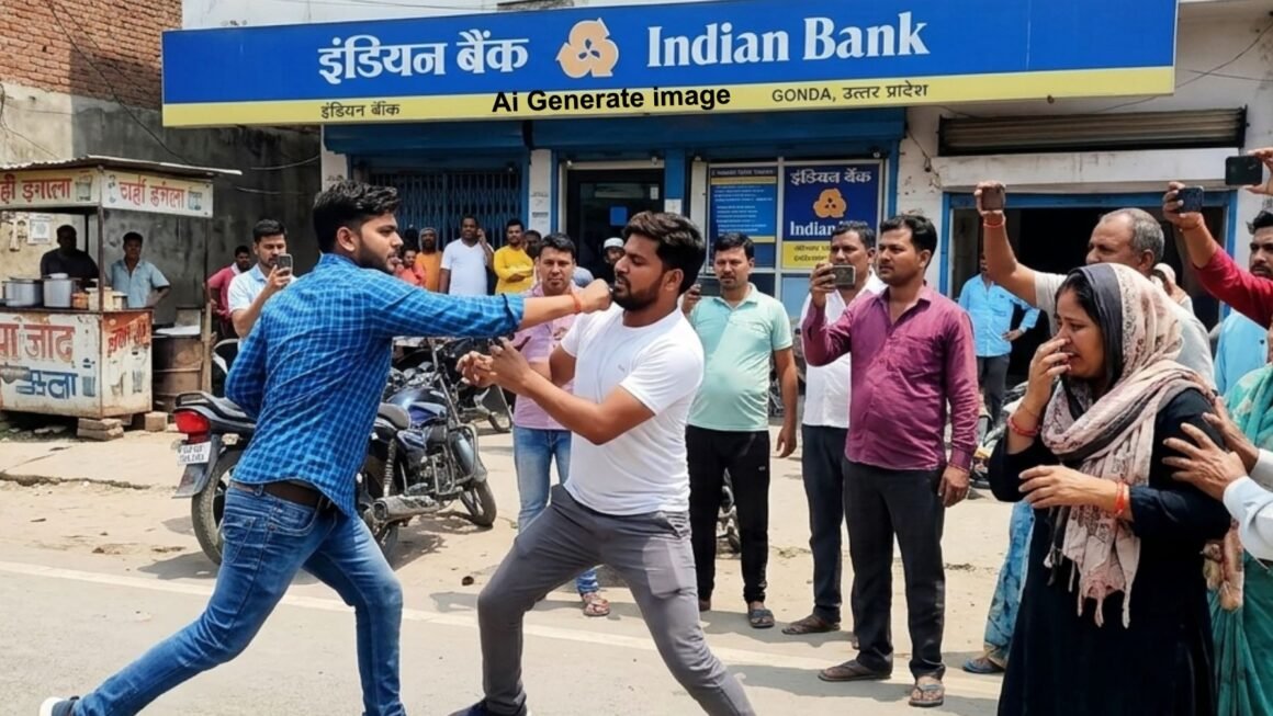 गोंडा में मजाक बना बवाल- महिला से छेड़छाड़ पर भिड़े दो युवक: बैंक के बाहर हुई मारपीट, वीडियो वायरल