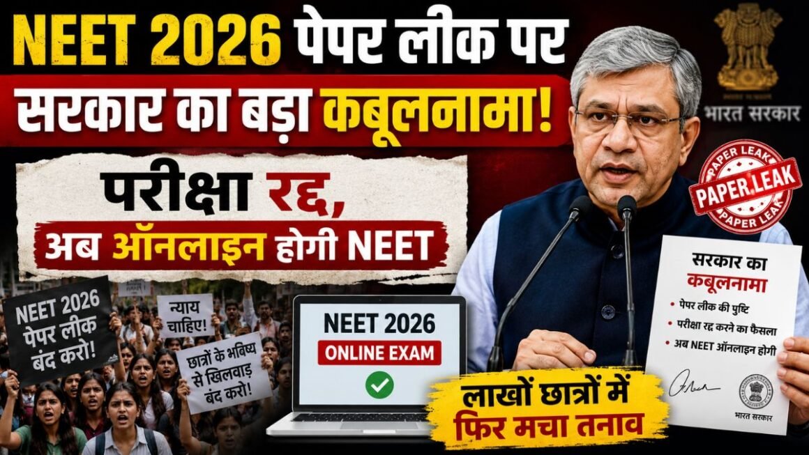 NEET 2026 पेपर लीक पर सरकार का बड़ा कबूलनामा! परीक्षा रद्द, अब ऑनलाइन होगी NEET; लाखों छात्रों में फिर मचा तनाव