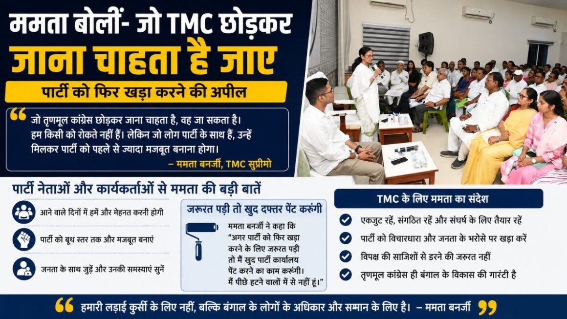 ममता बोलीं- जो TMC छोड़ना चाहता है, चला जाए; जरूरत पड़ी तो खुद पेंट करूंगी पार्टी दफ्तर