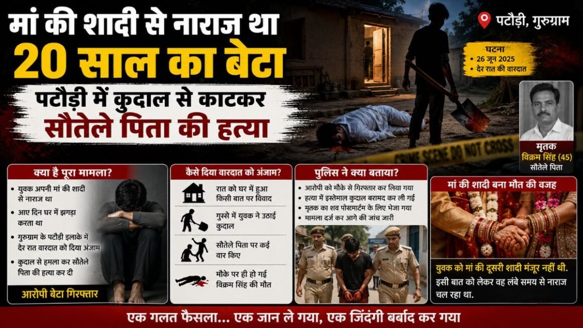 मां की दूसरी शादी बनी खूनी रंजिश! 20 वर्षीय बेटे ने सोते हुए सौतेले पिता का कुदाल से गला काटा, गुरुग्राम में सनसनी