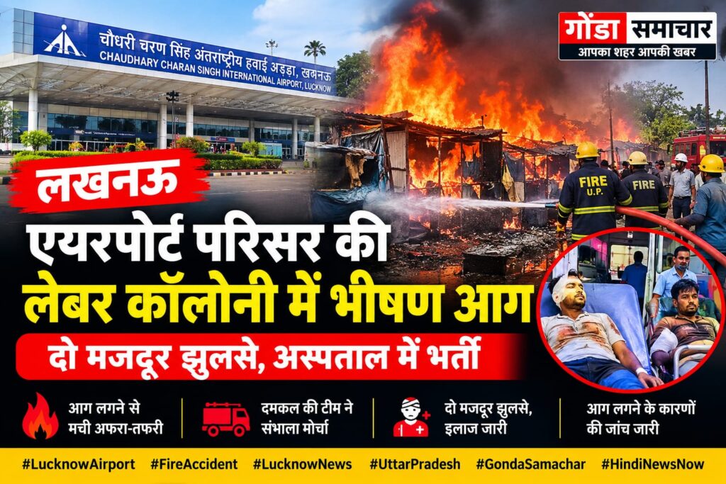 लखनऊ एयरपोर्ट पर सुबह-सुबह मचा हड़कंप! लेबर कॉलोनी में भीषण आग, दो मजदूर झुलसे; धुएं का गुबार दूर तक दिखा